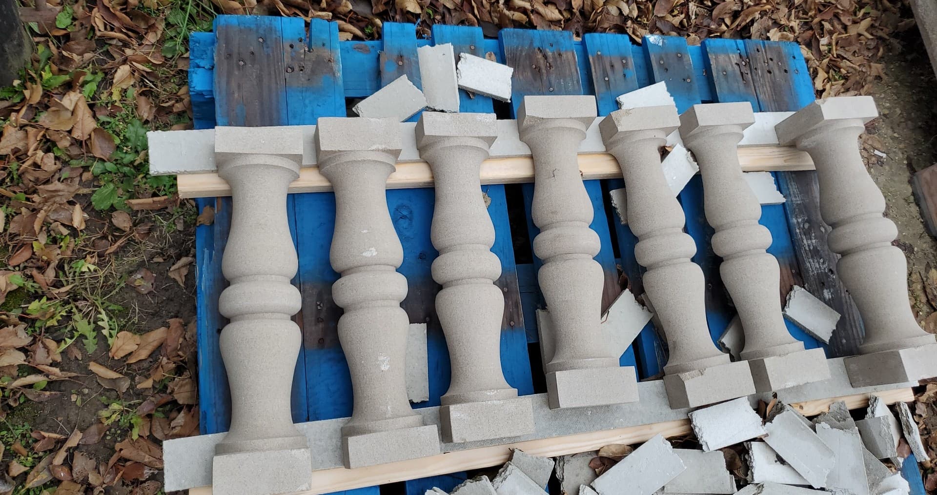 Fabricated limestone balusters in the stone yard